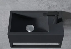 Vasque murale suspendue design 44x22x10cm en fonte minérale - Avec bonde, Sans cache, Rangement droite, Quartz noir, Avec Console