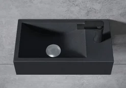 Vasque murale suspendue design 44x22x10cm en fonte minérale - Sans bonde ni cache, Rangement droite, Sans console, Quartz noir