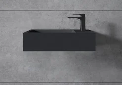 Vasque murale suspendue design 44x22x10cm en fonte minérale - Sans bonde ni cache, Rangement droite, Sans console, Quartz noir