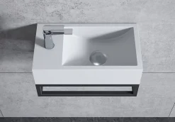 Vasque murale suspendue design 44x22x10cm en fonte minérale - Blanc mat, Sans bonde ni cache, Rangement gauche, Avec Console