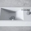Vasque murale suspendue design 44x22x10cm en fonte minérale - Blanc mat, Sans bonde ni cache, Rangement droite, Sans console