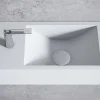 Vasque murale suspendue design 44x22x10cm en fonte minérale - Blanc mat, Avec bonde et cache blanc, Rangement gauche, Sans console