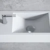 Vasque murale suspendue design 44x22x10cm en fonte minérale - Blanc mat, Sans bonde ni cache, Rangement gauche, Sans console