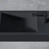 Vasque murale suspendue design 44x22x10cm en fonte minérale - Avec bonde et cache, Rangement droite, Sans console, Quartz noir