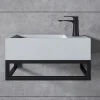 Vasque murale suspendue design 44x22x10cm en fonte minérale - Blanc mat, Avec bonde, Sans cache, Rangement droite, Avec Console