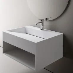 Vasque murale 60x46x28cm en fonte minérale avec espace de rangement - blanc mat - TWG71