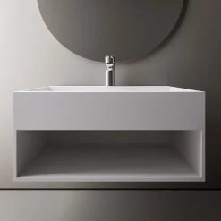 Vasque murale 60x46x28cm en fonte minérale avec espace de rangement - blanc mat - TWG71