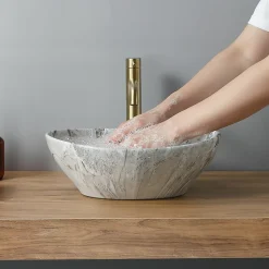 Vasque ovale effet pierre naturel (41,5 x 33,5 x 14,5 cm) - DILECI