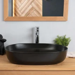 Vasque rectangulaire en céramique noir Phébie 61cm