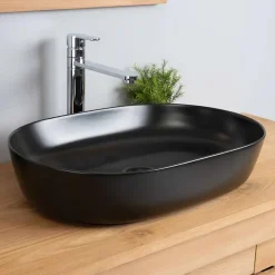 Vasque rectangulaire en céramique noir Phébie 61cm