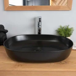 Vasque rectangulaire en céramique noir Phébie 61cm