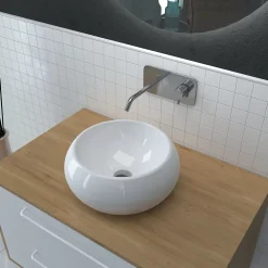 Vasque ronde à poser en céramique blanche, diamètre 40 x H.15 cm, Galedo Bowl