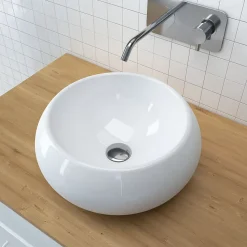 Vasque ronde à poser en céramique blanche, diamètre 40 x H.15 cm, Galedo Bowl