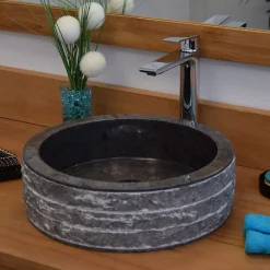Vasque ronde à poser en marbre noir, Sterio