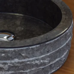 Vasque ronde à poser en marbre noir, Sterio