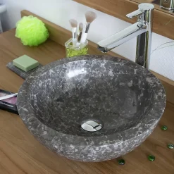 Vasque ronde à poser en marbre gris, Lizéa