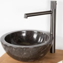 Vasque ronde Barcelone à poser en marbre de couleur noir - diamètre 30 cm