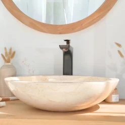 Vasque ronde Barcelone en marbre à poser colori crème - diamètre 45 cm