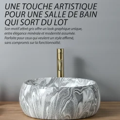 Vasque ronde creuse effet gris zébré (diamètre 40 cm) - DILECI