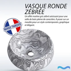 Vasque ronde creuse effet gris zébré (diamètre 40 cm) - DILECI