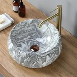 Vasque ronde creuse effet gris zébré (diamètre 40 cm) - DILECI