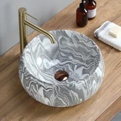 Vasque ronde creuse effet gris zébré (diamètre 40 cm) - DILECI