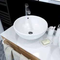 Vasque ronde en céramique blanche à poser - Diamètre 42cm - Hauteur 18cm - PARABOLA