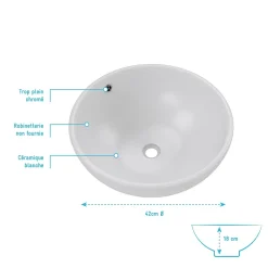 Vasque ronde en céramique blanche à poser - Diamètre 42cm - Hauteur 18cm - PARABOLA