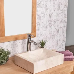 Vasque salle de bain à poser Alexandrie rectangle 30cm x 40cm crème