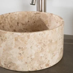Vasque salle de bain ronde à poser en marbre Ulysse 30 cm crème
