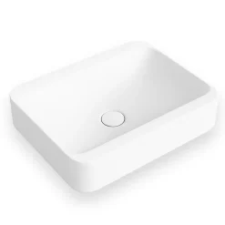Vasque salle de bain semi-encastrée rectangulaire 45 cm en Pierre de synthèse finition mat - Hanaé