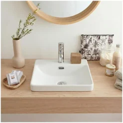Vasque semi encastrée carrée en céramique blanche 37cm