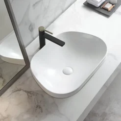 Vasque semi-encastrée galet céramique blanc Ola