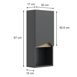 Vicco Armoire de Anthracite 30x67cm avec porte et compartiment ouvert