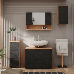 Vicco Armoire de salle de bain Anthracite avec structure en nid dabeille 30x59cm 2 compartiments, salle de bain