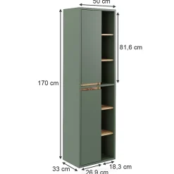 Vicco Armoire de salle de bain Vert/Anthracite 50x170cm avec des étagères ouvertes
