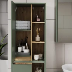 Vicco Armoire de salle de bain Vert/Anthracite 50x170cm avec des étagères ouvertes
