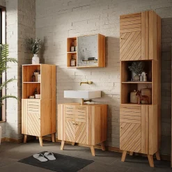 Vicco Armoire de salle de bain Bambou 40x177cm avec 2 portes