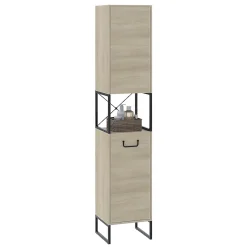 Vicco Armoire de salle de bain Chêne/noir 36x185cm avec 2 portes