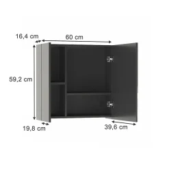 Vicco Armoire de toilette Anthracite 60x59.2cm Avec étagères et 1 porte miroir