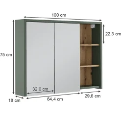 Vicco Armoire de toilette Vert/Artisan 100x75cm avec des étagères ouvertes