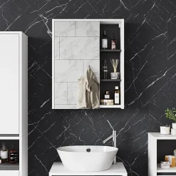 Vicco Armoire de toilette blanc/gris 60x75cm avec étagères ouvertes