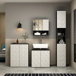Vicco Armoire de toilette Noir 54x55cm avec porte et compartiments ouverts