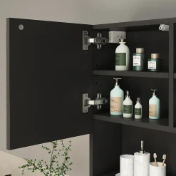 Vicco Armoire de toilette Noir 54x55cm avec porte et compartiments ouverts