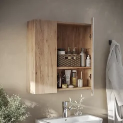 Vicco Armoire de toilette Chêne de force doré 60x59.2cm Avec étagères et 1 porte miroir