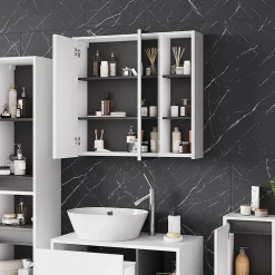 Vicco Armoire de toilette blanc/gris 80x75cm avec des étagères ouvertes