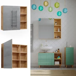 Vicco Armoire de toilette Chêne 90x80.9cm avec porte et compartiments ouverts