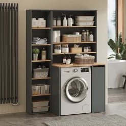 Vicco Armoire machine à laver Anthracite/chêne doré 93.6x88.2cm 2 pièces avec placard et étagère