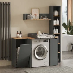 Vicco Armoire machine à laver Anthracite/chêne doré 93.6x88.2cm 2 pièces avec plan à langer