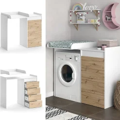 Vicco Armoire machine à laver Blanc 116x98cm avec 4 tiroirs